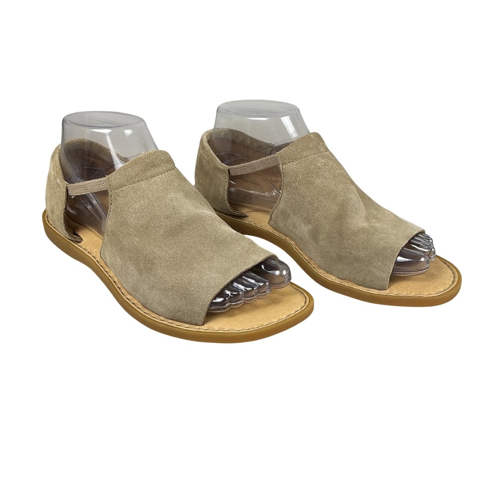 Born Iwa Taupe Suede Peep Toe Flat Sandals Womens 7 Handcrafted Opanka Cutout